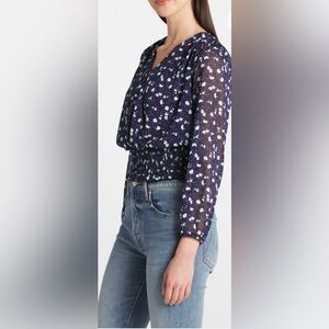 LUSH Valeria Cropped Smocked Detail Blouse